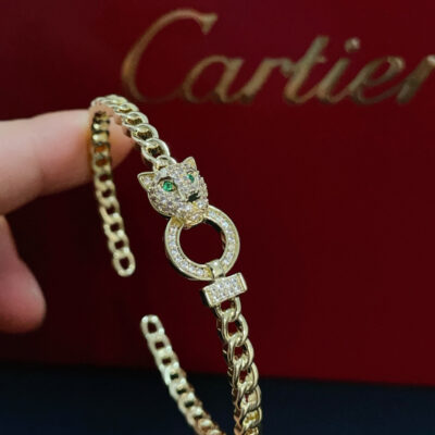 卡地亞 Cartier 鑲鑽豹頭手鐲｜高端定制 V金材質｜經典男女百搭款
