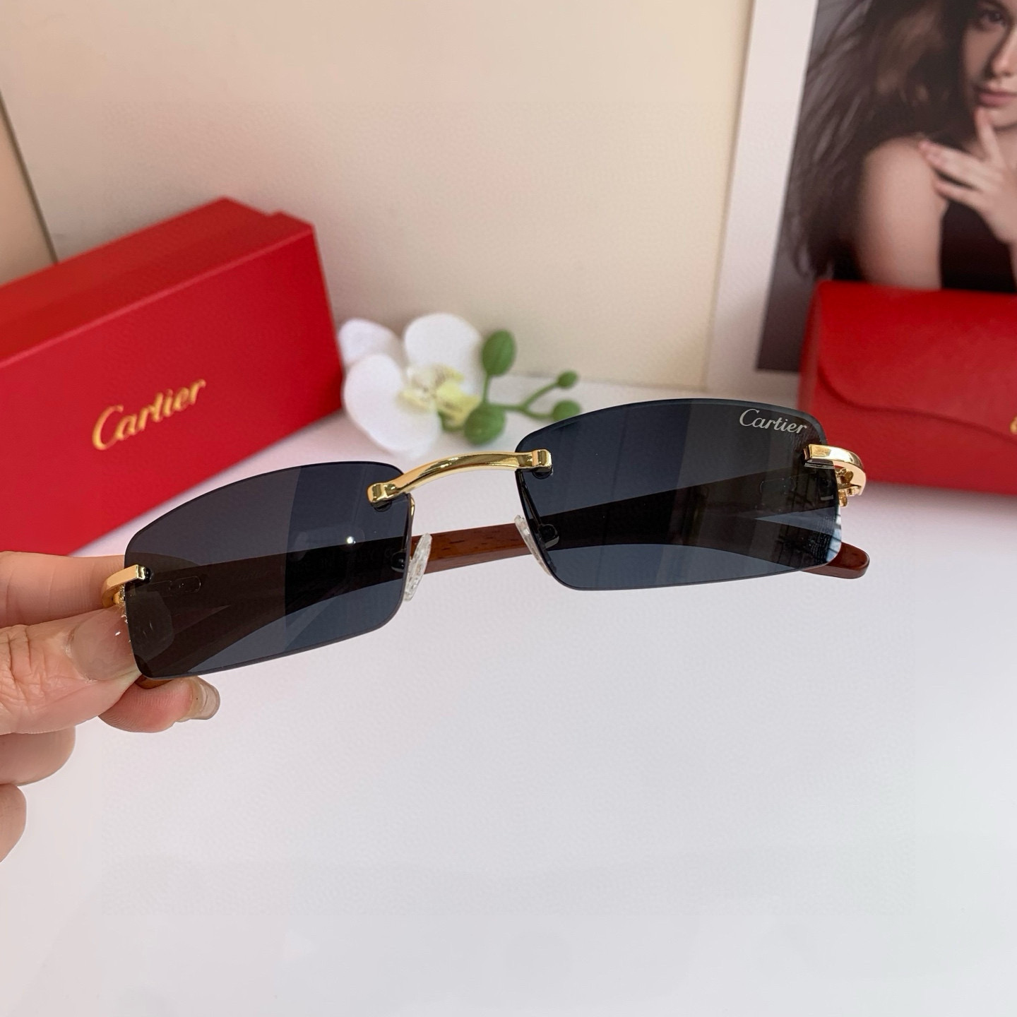 卡地亞 Cartier 無框太陽眼鏡|新款街拍墨鏡|時尚男女款輕量設計
