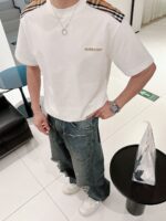 Burberry原單白色短袖T恤男士春夏新款定制面料剪裁合身2025簡約百搭潮感