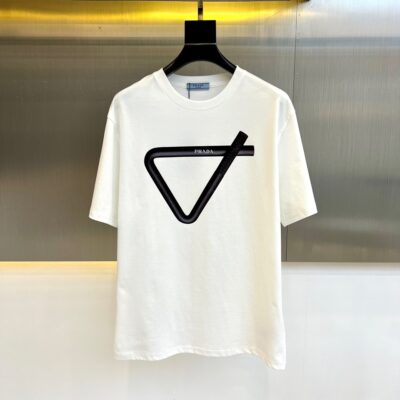 Prada 一比一白色短袖T恤 小熊撞色印花 SS25春夏簡約減齡義式百搭風