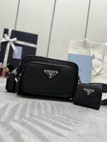 Prada 復刻版男士單肩包 2VH172 十字紋布拼Re-Nylon 可調式設計 時尚輕巧百搭