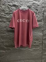 GUCCI A貨枣紅色白邊噴色圓領短袖T恤 厚實針織棉 2025春夏新款