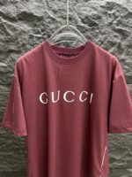 GUCCI A貨枣紅色白邊噴色圓領短袖T恤 厚實針織棉 2025春夏新款