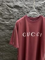 GUCCI A貨枣紅色白邊噴色圓領短袖T恤 厚實針織棉 2025春夏新款