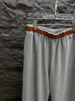 GUCCI 一比一紅綠帶刺繡直筒長褲 灰色針織混紡面料 2025春夏新品