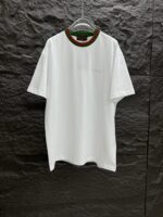 GUCCI 高仿白色短袖T恤 25SS輕質針織棉 紅綠織帶標識點綴
