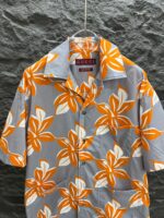 GUCCI 復刻版灰橘印花棉府綢襯衫 25SS春夏新品 珍珠母貝紐扣點綴