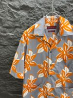 GUCCI 復刻版灰橘印花棉府綢襯衫 25SS春夏新品 珍珠母貝紐扣點綴