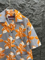 GUCCI 復刻版灰橘印花棉府綢襯衫 25SS春夏新品 珍珠母貝紐扣點綴