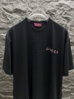 GUCCI 精品仿製黑色發泡印花短袖T恤 3D立體Logo 2025春夏新款
