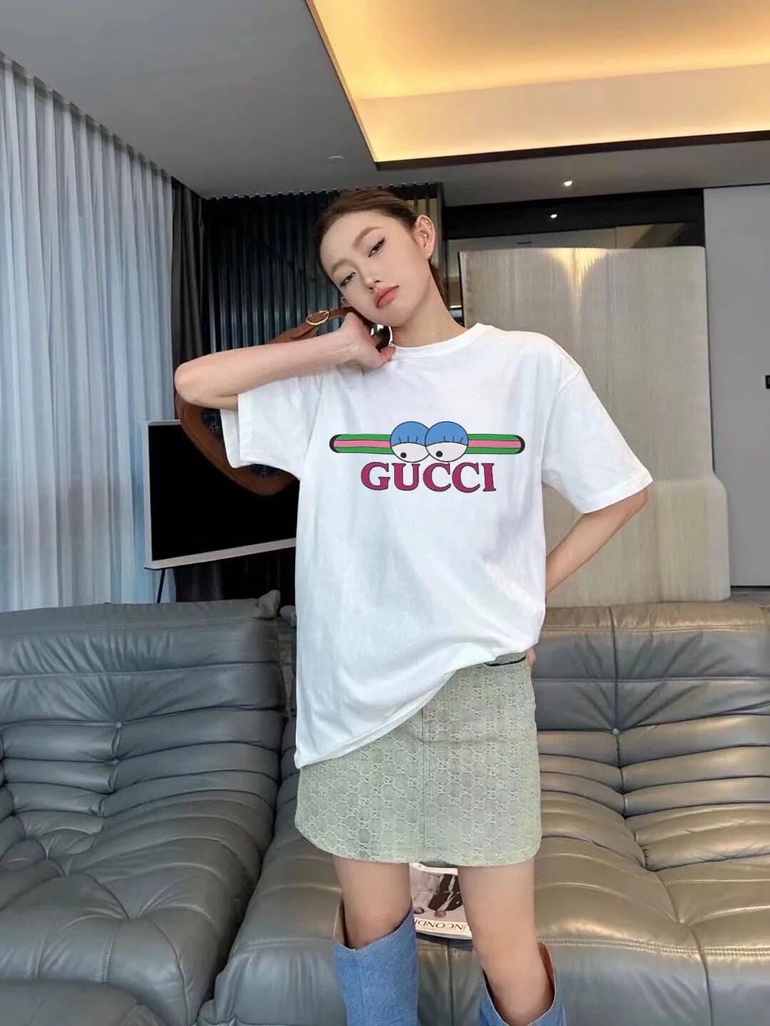 GUCCI 高仿蛇年限定眼睛印花短袖T恤 潮流設計百搭寬鬆款