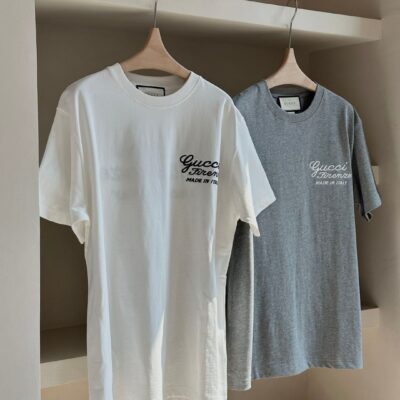 GUCCI 原單32S精梳棉刺繡寬鬆灰色上衣 立體挨針刺繡工藝舒適百搭