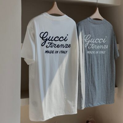 GUCCI 原單32S精梳棉刺繡寬鬆灰色上衣 立體挨針刺繡工藝舒適百搭