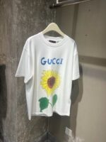GUCCI 精品仿製向日葵植物印花T恤 春夏新款寬鬆版型 男女同款清新風格