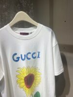 GUCCI 精品仿製向日葵植物印花T恤 春夏新款寬鬆版型 男女同款清新風格