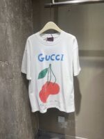 GUCCI A貨植物櫻桃印花T恤春夏新款 清新圖案寬鬆版男女同款穿搭百搭