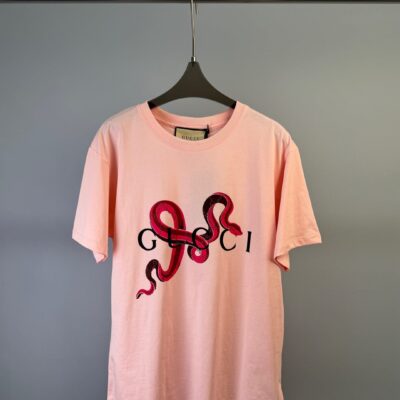 GUCCI 原單蛇年限定紅鑽蛇印花短袖T恤 時尚立體燙鑽潮流早春新作
