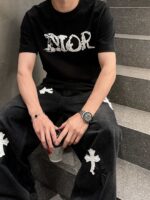 迪奧高仿2025春夏高定玉蠶絲圓領短袖絲滑舒適時尚百搭黑色款