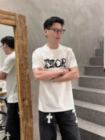迪奧高仿2025春夏高定玉蠶絲圓領短袖絲滑舒適時尚百搭白色款