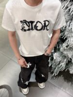 迪奧高仿2025春夏高定玉蠶絲圓領短袖絲滑舒適時尚百搭白色款