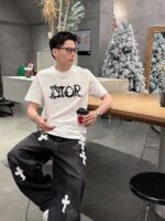 迪奧高仿2025春夏高定玉蠶絲圓領短袖絲滑舒適時尚百搭白色款