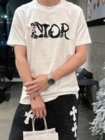 迪奧高仿2025春夏高定玉蠶絲圓領短袖絲滑舒適時尚百搭白色款