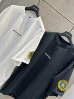 巴黎世家頂級原單刺繡字母徽章短袖T恤黑白經典百搭2025新品
