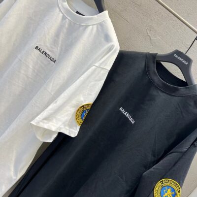 巴黎世家頂級原單刺繡字母徽章短袖T恤黑白經典百搭2025新品