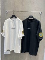 巴黎世家頂級原單刺繡字母徽章短袖T恤黑白經典百搭2025新品