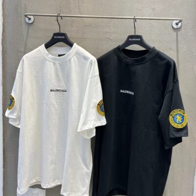 巴黎世家頂級原單刺繡字母徽章短袖T恤黑白經典百搭2025新品