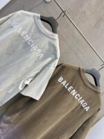 巴黎世家精品仿製廢土風雙環刺繡拼接短袖T恤寬鬆做舊男女同款2025新品