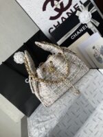 Chanel高仿25C早春多口袋Hobo包粗花呢雙C迷你款
