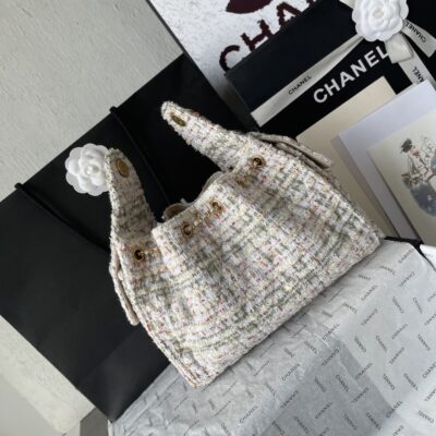 Chanel高仿25C早春多口袋Hobo包粗花呢雙C迷你款