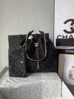 Chanel高仿25C早春多口袋Hobo包粗花呢雙C王者款