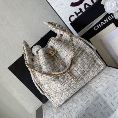 Chanel高仿25C早春多口袋Hobo包粗花呢雙C經典款