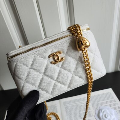 CHANEL高仿白色愛心調節扣口紅盒子包 化妝包 可愛精緻新品