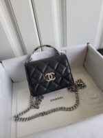 CHANEL高仿AS99164黑色珐瑯手柄小廢包 雙C特殊粗鏈條 春夏百搭新品