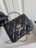 CHANEL高仿AS99164黑色珐瑯手柄小廢包 雙C特殊粗鏈條 春夏百搭新品