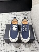 Chanel復刻版寶藍色春夏厚底帆布餅乾休閒鞋復古透氣百搭2025新品