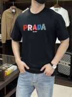 Prada高仿春季新款短袖T恤 時尚休閒純棉圓領半袖