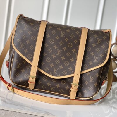 LV 路易威登 復刻版 SAUMUR 双子星大号手袋 M42252 牛皮飾邊 時尚斜挎