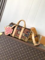 LV頂級原單Keepall Bandoulière 25手袋Monogram拼布帆布旅行肩背包M15428
