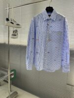 Gucci一比一25SS淺藍白條紋棉襯衫 多色GG切絲 增添靈動質感