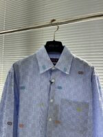 Gucci一比一25SS淺藍白條紋棉襯衫 多色GG切絲 增添靈動質感
