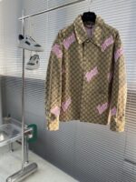 Gucci高仿25SS駝色深棕GG帆布亞麻混紡夾克 刺繡設計 時尚百搭