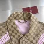 Gucci高仿25SS駝色深棕GG帆布亞麻混紡夾克 刺繡設計 時尚百搭