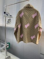Gucci高仿25SS駝色深棕GG帆布亞麻混紡夾克 刺繡設計 時尚百搭