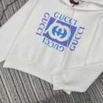 Gucci高仿白色25FW早秋方塊字母印花連帽衛衣 寬鬆休閒運