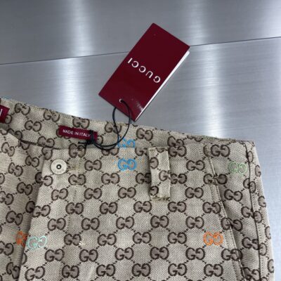 Gucci高仿25SS駝色深棕GG帆布短褲 切絲設計 時尚別致