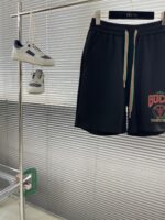 Gucci精品仿製黑色25S五分毛線圈休閒短褲 經典紅綠搭色 舒適透氣